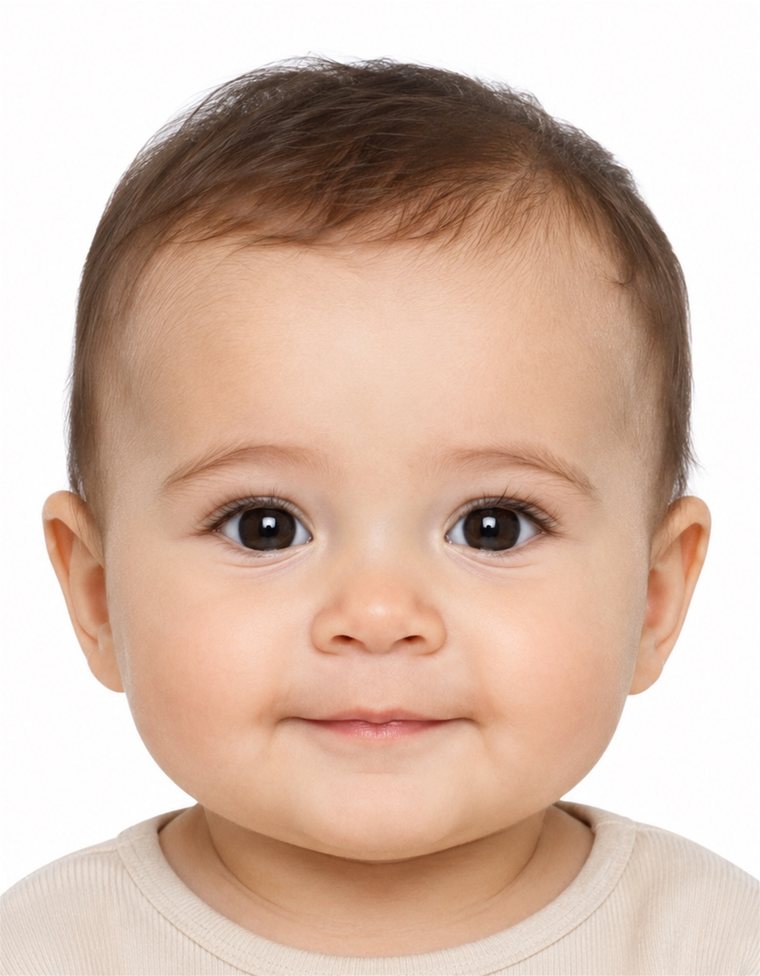 Beispiel für ein professionell aufgenommenes biometrisches Passbild eines Babys