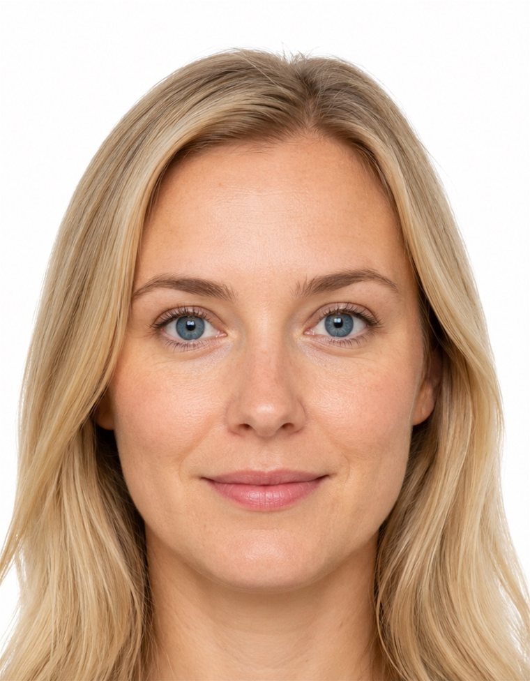 Beispiel für ein professionell aufgenommenes Passbild einer erwachsenen Frau